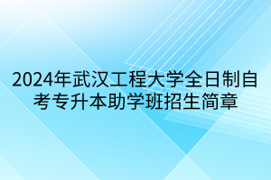 2024年武漢工程大學全日制自考專升本助學班招生簡章