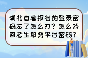 湖北自考報(bào)名的登錄密碼忘了怎么辦？怎么找回考生服務(wù)平臺(tái)密碼？