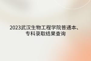 2023武漢生物工程學(xué)院普通本、專科錄取結(jié)果查詢