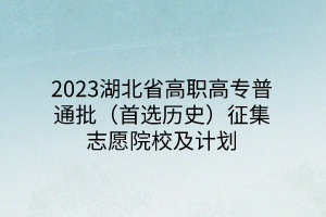 2023湖北省高職高專普通批（首選歷史）征集志愿院校及計(jì)劃