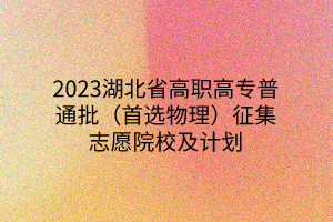 2023湖北省高職高專普通批（首選物理）征集志愿院校及計(jì)劃