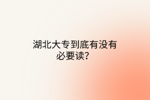 湖北大專到底有沒有必要讀？