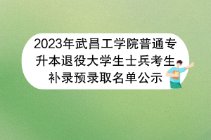 2023年武昌工學(xué)院普通專升本退役大學(xué)生士兵考生補(bǔ)錄預(yù)錄取名單公示