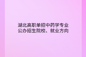 湖北高職單招中藥學(xué)專業(yè)公辦招生院校、就業(yè)方向