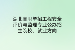 湖北高職單招工程安全評價(jià)與監(jiān)理專業(yè)公辦招生院校、就業(yè)方向