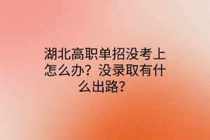 湖北高職單招沒考上怎么辦？沒錄取有什么出路？