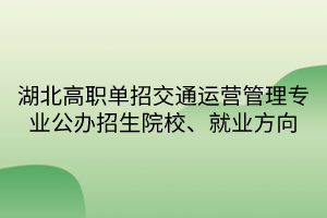 湖北高職單招交通運(yùn)營管理專業(yè)公辦招生院校、就業(yè)方向