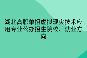 湖北高職單招虛擬現(xiàn)實(shí)技術(shù)應(yīng)用專業(yè)公辦招生院校、就業(yè)方向