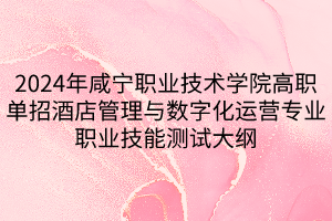 2024年咸寧職業(yè)技術(shù)學(xué)院高職單招酒店管理與數(shù)字化運營專業(yè)職業(yè)技能測試大綱
