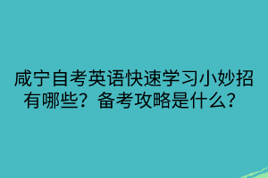 咸寧自考英語快速學(xué)習(xí)小妙招有哪些？備考攻略是什么？