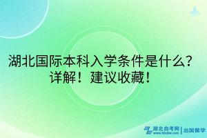 湖北國(guó)際本科入學(xué)條件是什么？詳解！建議收藏！