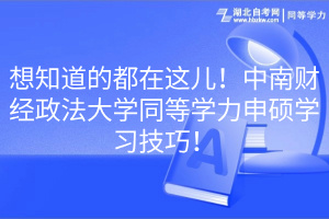 想知道的都在這兒！中南財經政法大學同等學力申碩學習技巧！