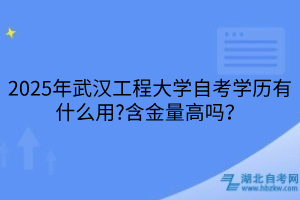 2025年武漢工程大學自考學歷有什么用?含金量高嗎？