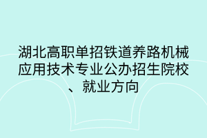 湖北高職單招鐵道養(yǎng)路機械應用技術專業(yè)公辦招生院校、就業(yè)方向