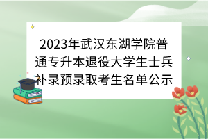 2023年武漢東湖學(xué)院普通專升本退役大學(xué)生士兵補(bǔ)錄預(yù)錄取考生名單公示