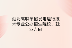 湖北高職單招發(fā)電運(yùn)行技術(shù)專業(yè)公辦招生院校、就業(yè)方向
