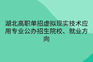 湖北高職單招虛擬現(xiàn)實(shí)技術(shù)應(yīng)用專(zhuān)業(yè)公辦招生院校、就業(yè)方向