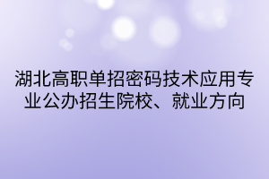 湖北高職單招密碼技術(shù)應(yīng)用專(zhuān)業(yè)公辦招生院校、就業(yè)方向
