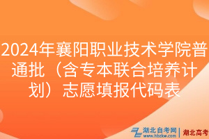 2024年襄陽(yáng)職業(yè)技術(shù)學(xué)院普通批（含專本聯(lián)合培養(yǎng)計(jì)劃）志愿填報(bào)代碼表