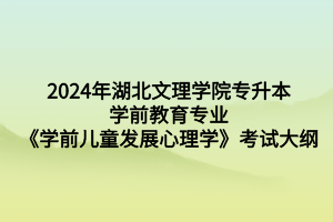 2024年湖北文理學(xué)院專升本學(xué)前教育專業(yè)《學(xué)前兒童發(fā)展心理學(xué)》考試大綱