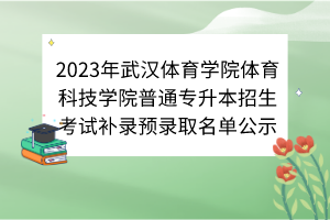 2023年武漢體育學(xué)院體育科技學(xué)院普通專升本招生考試補(bǔ)錄預(yù)錄取名單公示