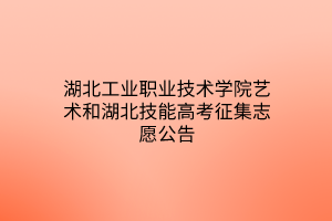 湖北工業(yè)職業(yè)技術(shù)學(xué)院藝術(shù)和湖北技能高考征集志愿公告