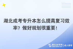 湖北成考專升本怎么提高復(fù)習(xí)效率？做好規(guī)劃很重要！