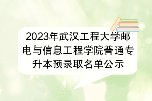 2023年武漢工程大學(xué)郵電與信息工程學(xué)院普通專升本預(yù)錄取名單公示