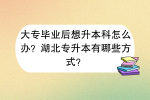 大專畢業(yè)后想升本科怎么辦？湖北專升本有哪些方式？