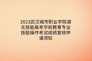 2023武漢城市職業(yè)學院湖北技能高考學前教育專業(yè)技能操作考試成績復核申請須知