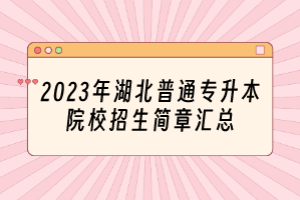 2023年湖北普通專升本院校招生簡(jiǎn)章匯總