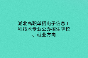 湖北高職單招電子信息工程技術(shù)專業(yè)公辦招生院校、就業(yè)方向