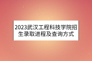 2023武漢工程科技學院招生錄取進程及查詢方式