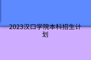 2023漢口學(xué)院本科招生計(jì)劃