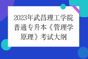 2023年武昌理工學(xué)院普通專升本《管理學(xué)原理》考試大綱