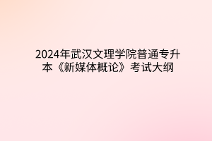 2024年武漢文理學(xué)院普通專升本《新媒體概論》考試大綱