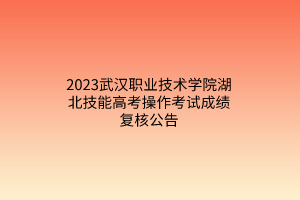 2023武漢職業(yè)技術(shù)學院湖北技能高考操作考試成績復核公告