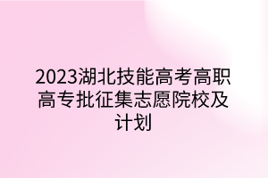 2023湖北技能高考高職高專批征集志愿院校及計(jì)劃