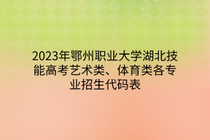 2023年鄂州職業(yè)大學(xué)湖北技能高考藝術(shù)類、體育類各專業(yè)招生代碼表