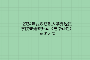 2024年武漢紡織大學(xué)外經(jīng)貿(mào)學(xué)院普通專升本《電路理論》考試大綱