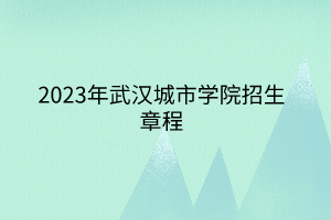 2023年武漢城市學(xué)院招生章程