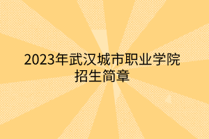 2023年武漢城市職業(yè)學(xué)院招生簡章