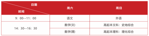 高中起點(diǎn)升本、專科考試時(shí)間表