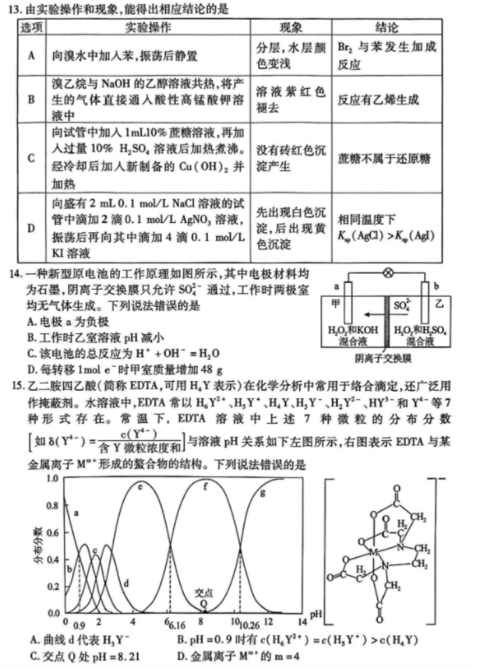 2024年湖北高考化學(xué)調(diào)研試題及答案 (4)