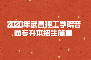 2020年武昌理工學院普通專升本招生簡章 