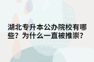 湖北專升本公辦院校有哪些？為什么一直被推崇？