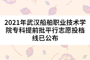 2021年武漢船舶職業(yè)技術(shù)學(xué)院專科提前批平行志愿投檔線已公布