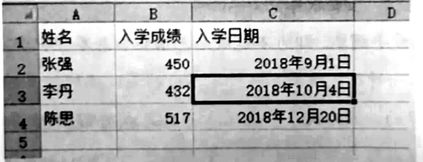 在設(shè)置了日期格式的C3單元格誤輸入了數(shù)字“6789”并確認(rèn)后，C3單元格顯示的內(nèi)容是()。